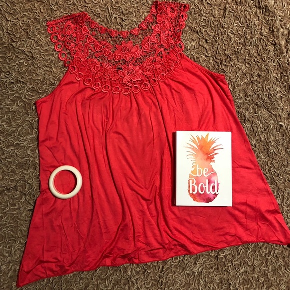 Salmon colored lace top tank (plus size) - Picture 2 of 2
